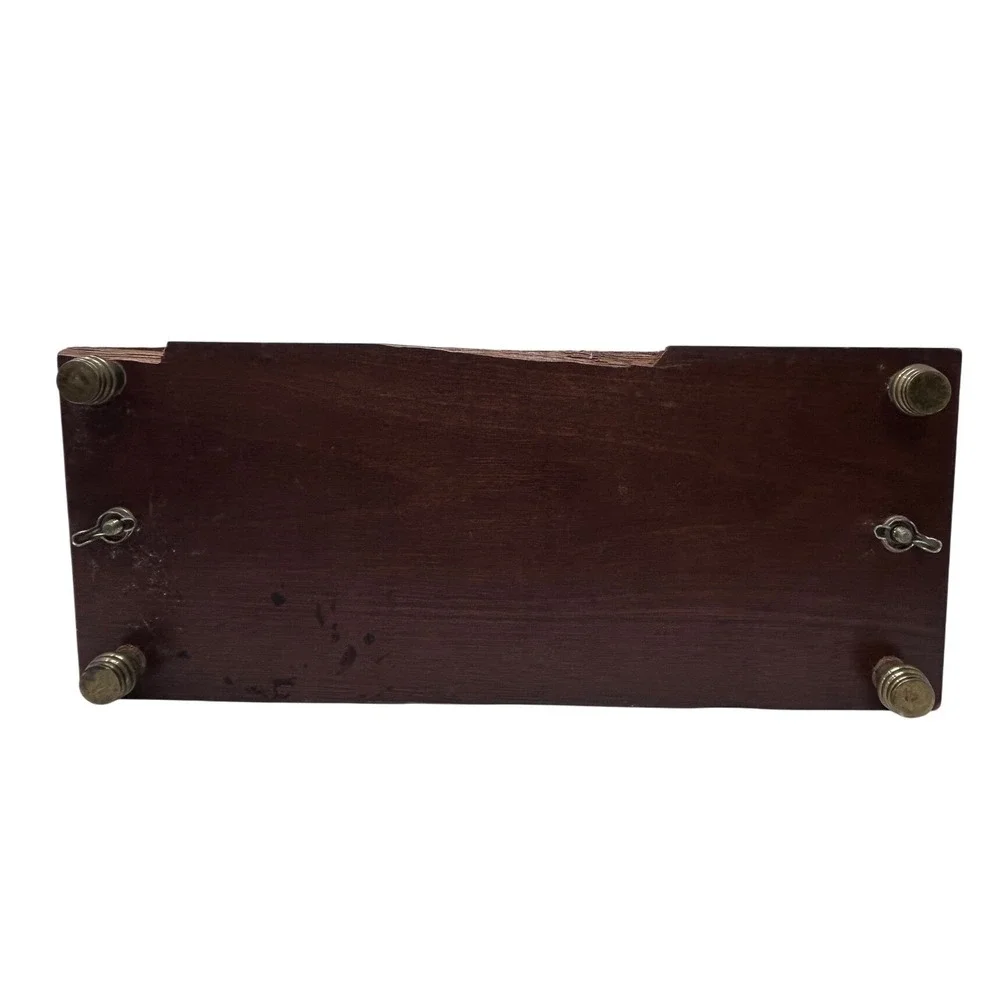 Vintage Brass Magazine Rack Wood Base Scroll Handle Double Slot Record Holder‎